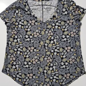 LOFT  VINTAGE Short Sleeve Floral Tee - Black, Yellow, Cream